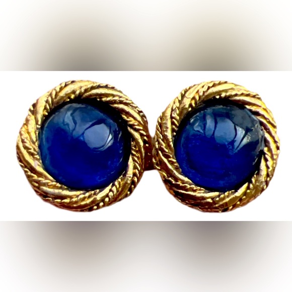 CHANEL Elegant 24kGP and Blue Earrings - Picture 1 of 9